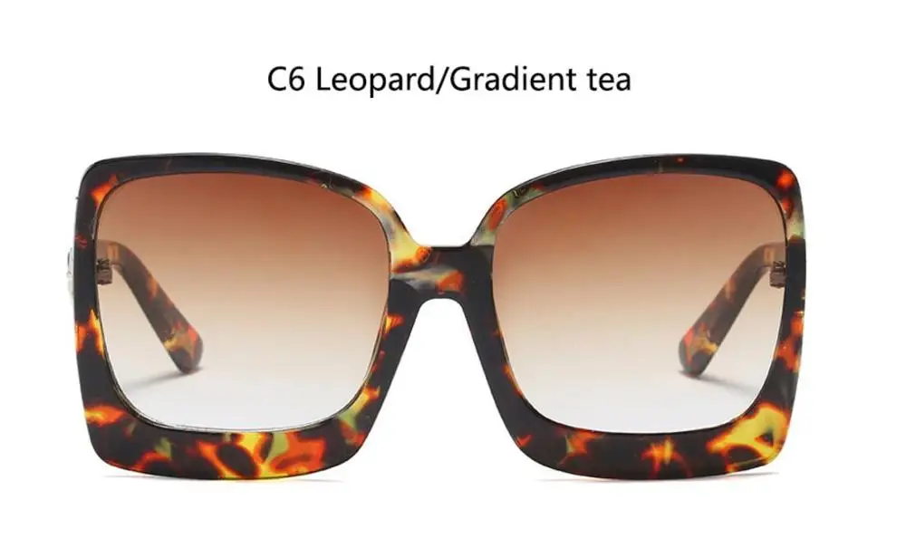 c6 leopard frame Брендовые дизайнерские женские солнцезащитные очки больших размеров с большой оправой, черные квадратные оттенки, Винтажные Солнцезащитные очки для женщин, летние очки UV400 Oculos - Цвет линз: c6 leopard frame