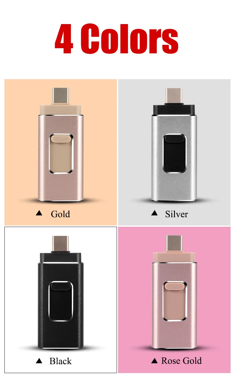 TYPE C USB Flash Drive For iPhone /Andriod Phone Usb Memory Stick With Lighning& TYPE C& USB Pendrive For iPhone 6 7 8 X XS XR
