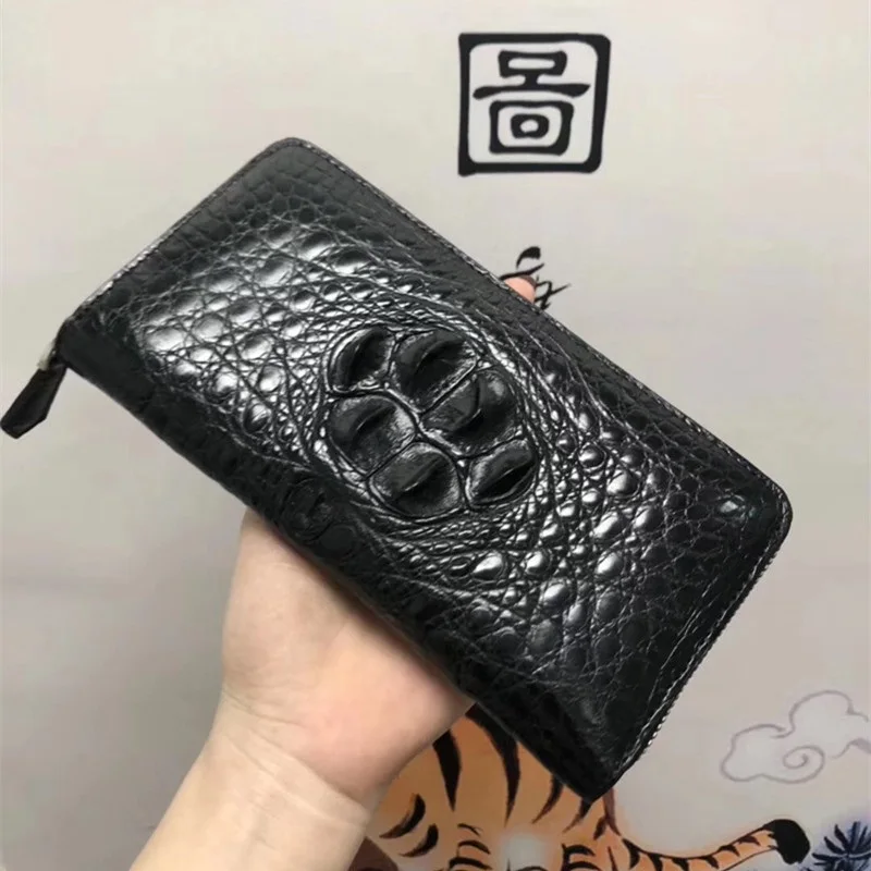 Длинный мужской кошелек из натуральной кожи аллигатора на молнии бумажник