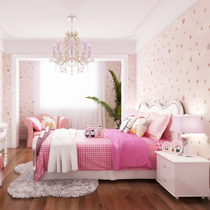 Light Pink Настенная бумага для детской комнаты с розовыми и голубыми звездами и Луной для мальчиков и девочек, настенная бумага для спальни, рулон 3D, звездная тематическая настенная бумага для детской комнаты - Цвет: Light Pink