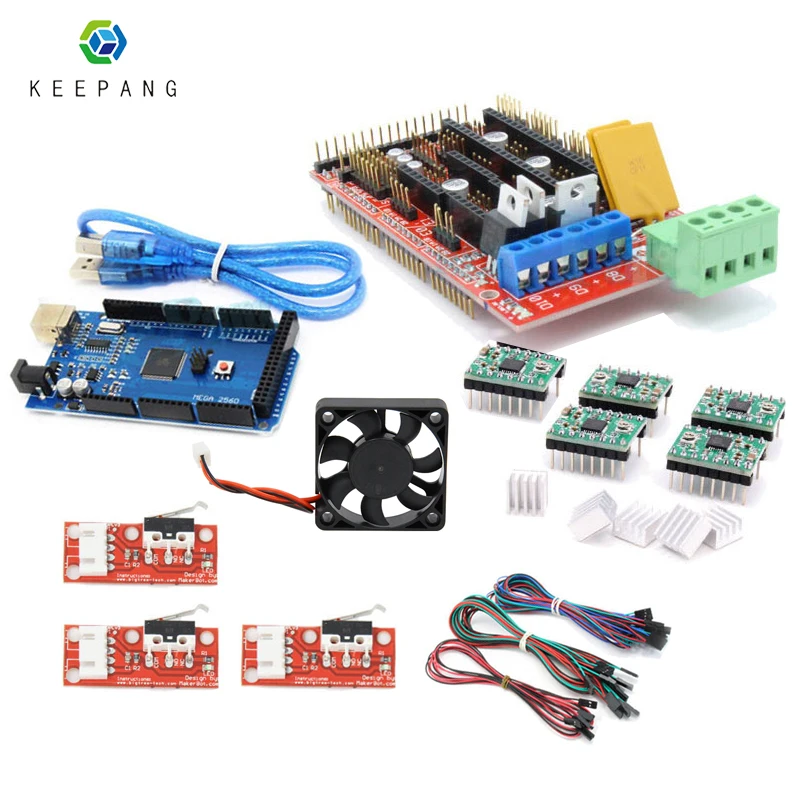 Mega 2560 R3 для arduino 1 шт. контроллер RAMPS 4 шаговый драйвер A4988 5 конечный упор 3 комплект