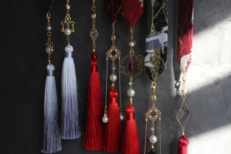 Наденьте на лоб ленту для волос hanfu tassel горячее тиснение парча Карп съемная бахрома кран шины аксессуары для волос
