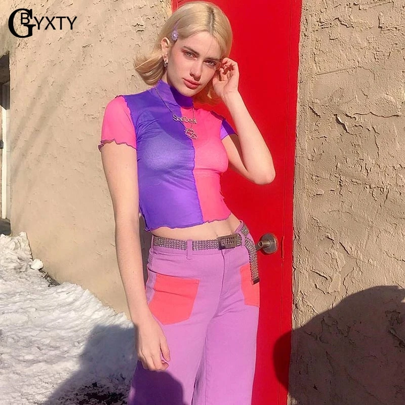 Женская Прозрачная Футболка GBYXTY короткий сетчатый топ с высоким воротом и