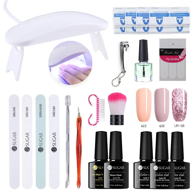 Set 3 Полный маникюрный набор ur Sugar с 6 Вт УФ-лампой для ногтей, Сушилка для ногтей, Гель-лак для ногтей, наборы, впитывающий базовый верхний слой, УФ-Гель-лак, инструменты для дизайна ногтей - Цвет: Set 3