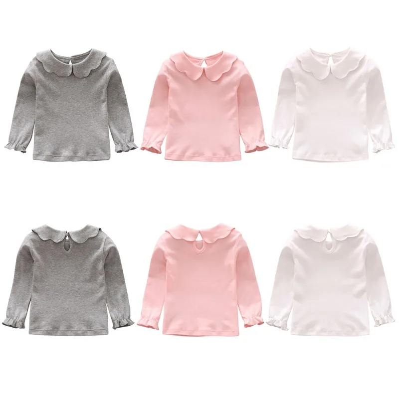 Baby Girls T-Shirts Long Sleeve T-shirt Cotton Casual Princess Toddler Solid Tops Blouse