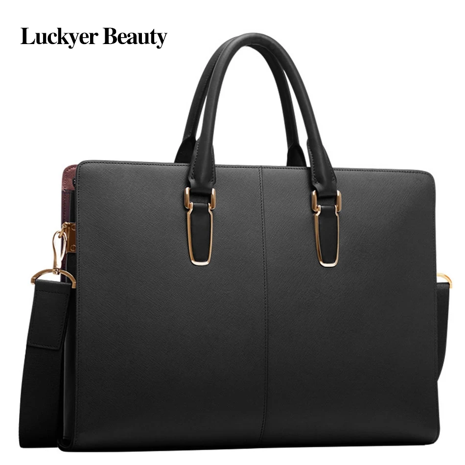 LUCKYER, красивый кожаный портфель, сумка для мужчин, деловая, Классическая, офисная, сумка на плечо, сумка-мессенджер, большая вместительность, портфель