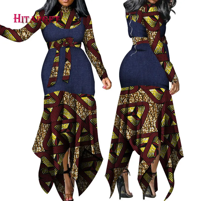 Женское платье с длинным рукавом в африканском стиле Bazin Riche элегантное модель