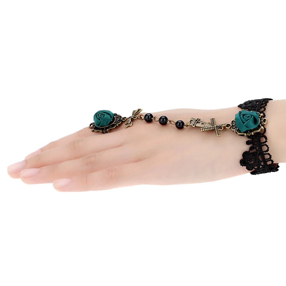 Rose Flower Bowknot Windmill Hollow Lace Bracelet with Ring Wedding Party Bridal Bridesmaid Accessories for Women Girls|bracelet unisex|accessories