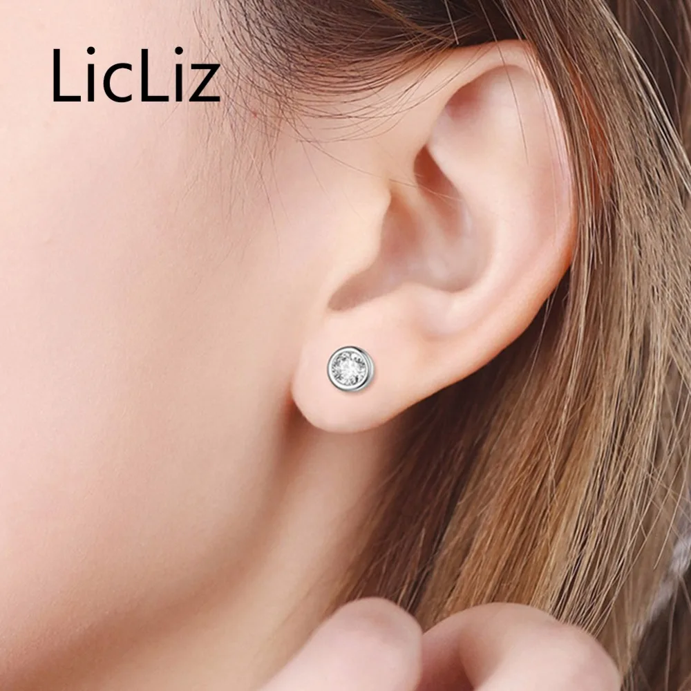 LicLiz 925 Sterling Silver Stud Earring for Women Fashion Round Tiny CZ Zircon Crystal Simple Design Jewelry LE0446 | Украшения и