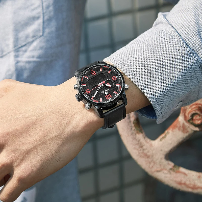 Мужские часы от роскошного бренда мужские кожаные спортивные WWOOR светодиодные