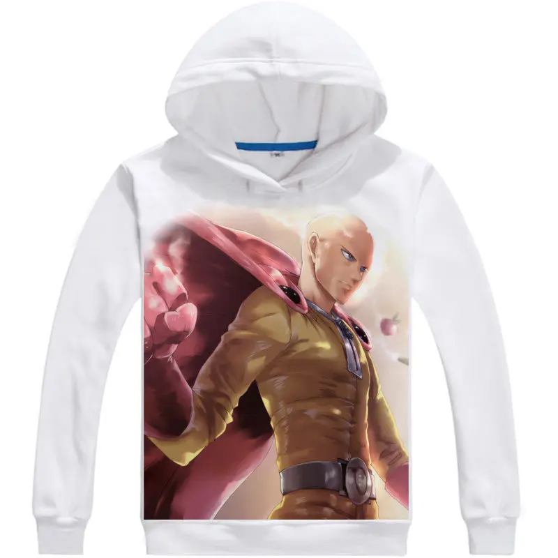 Толстовка с капюшоном в стиле унисекс белое худи надписью Wanpanman аниме Сайтама для