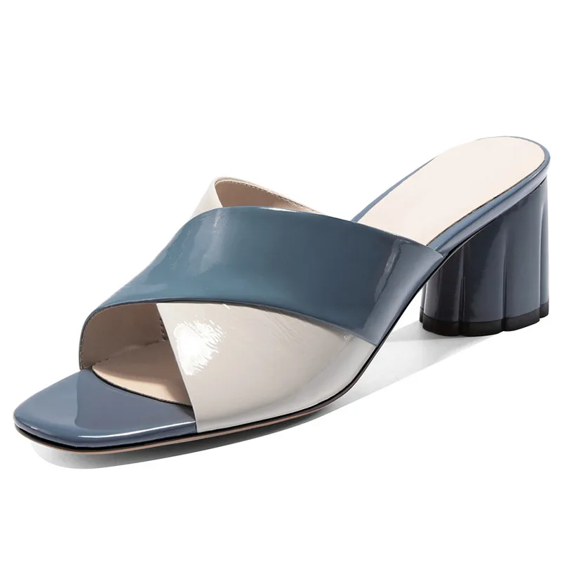 Женские босоножки на квадратном каблуке FEDONAS черные туфли из лакированной