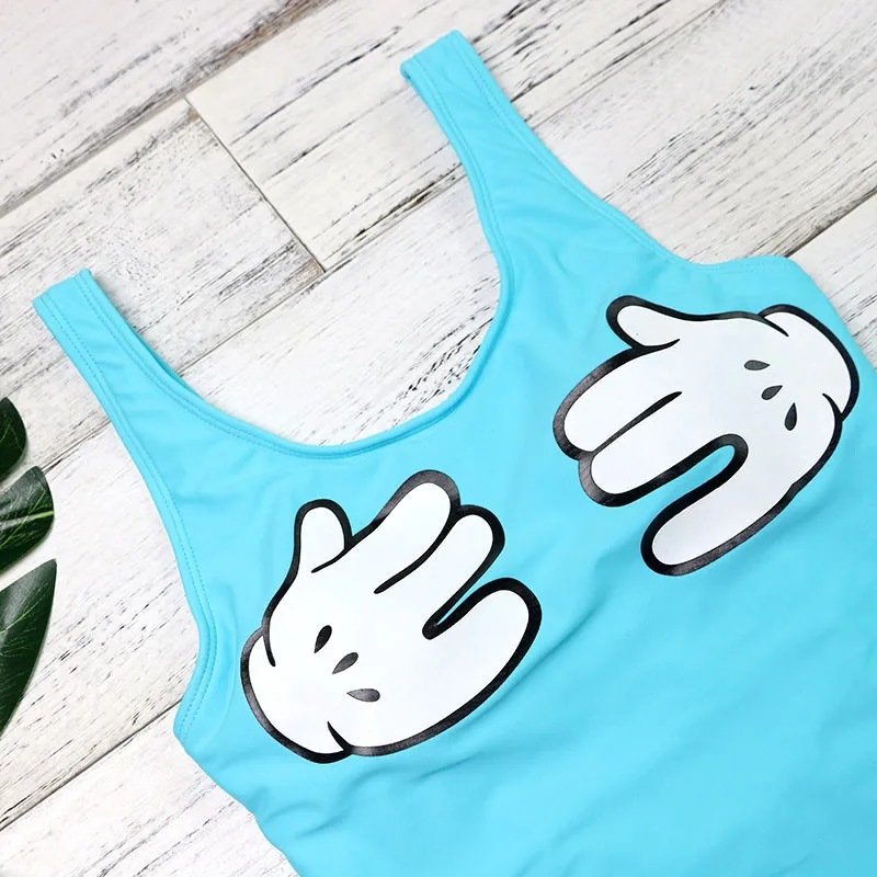 Бикини 2019 сексуальный купальник с принтом руки Цельный открытой спиной женский