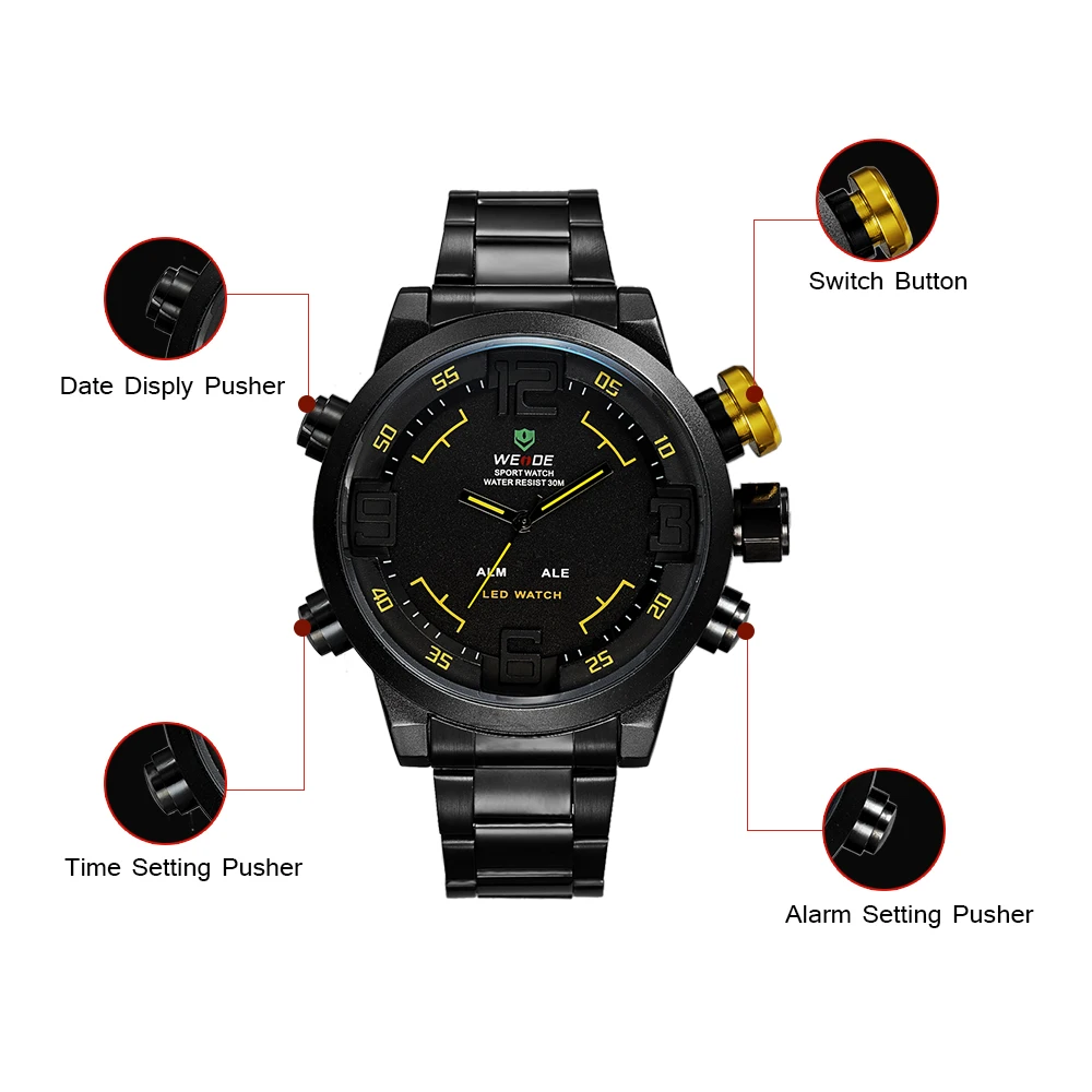 Weide Кварцевые Спортивные Наручные Часы повседневные из натуральной нержавеющей