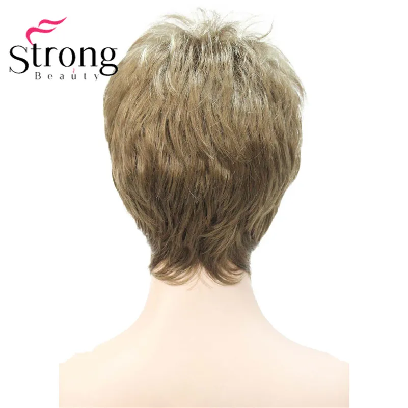 StrongBeauty супер короткий слоистый и Spikey блонд полный синтетический парик парики черный коричневый цвет выбор - Цвет: 12TT124