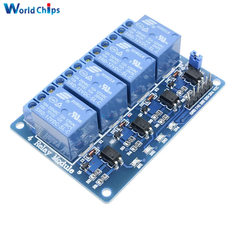 4 канальное реле постоянного тока 12 В модульный оптрон для Arduino ARM AVR DSP PIC MSP AC 250 10A DC