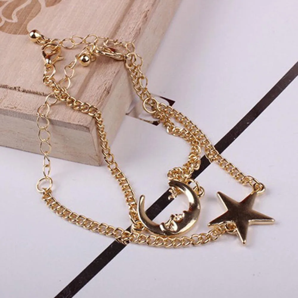 2 шт./компл. Элегантный Простой стиль луна и звезда романтическая пара браслет