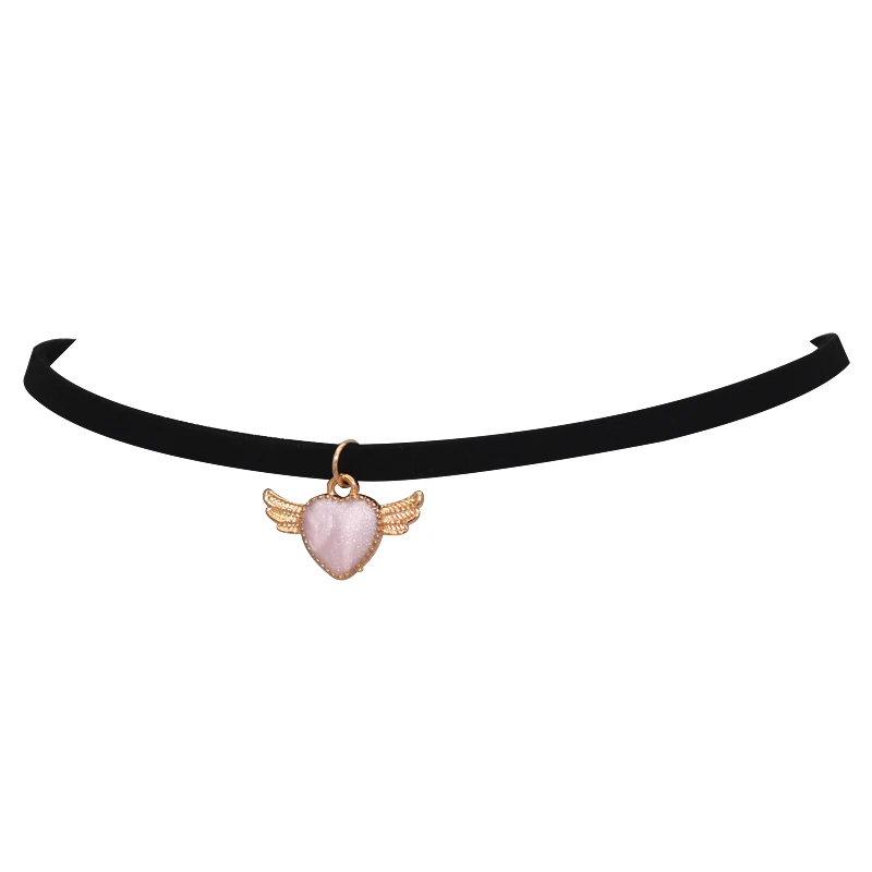 Light pink Горячая мода макси крутящий момент черный, бархатный, кожаный крылья сердце Подвески ложный воротник женские ожерелья-Чокеры ювелирные изделия подарок для девочки - Окраска металла: Light pink
