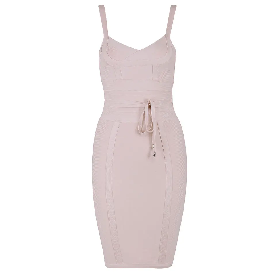 Dressbird Для женщин летние Бандажное облегающее для вечеринки платье Vestidos сексуальная V образным вырезом Спагетти ремень цвета — красный, синий, Черный знаменитости Клубное платье - Цвет: Apricot