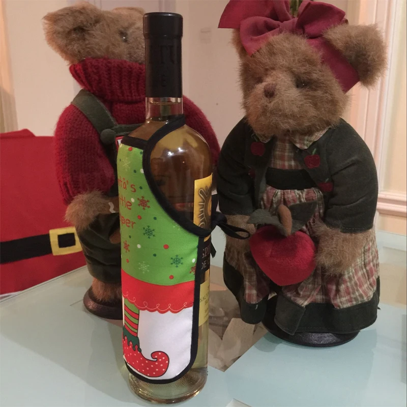 Новый маленький фартук для бутылок с вином Рождественская накидка зелеными