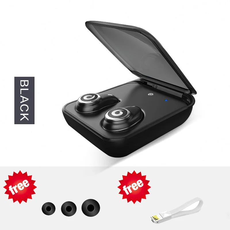 Black TWS мини беспроводные наушники-вкладыши Bluetooth наушники V4.2 Спорт IPX5 Водонепроницаемый с 2000 мАч коробка перезаряжаемая гарнитура YZ148 - Цвет: Black