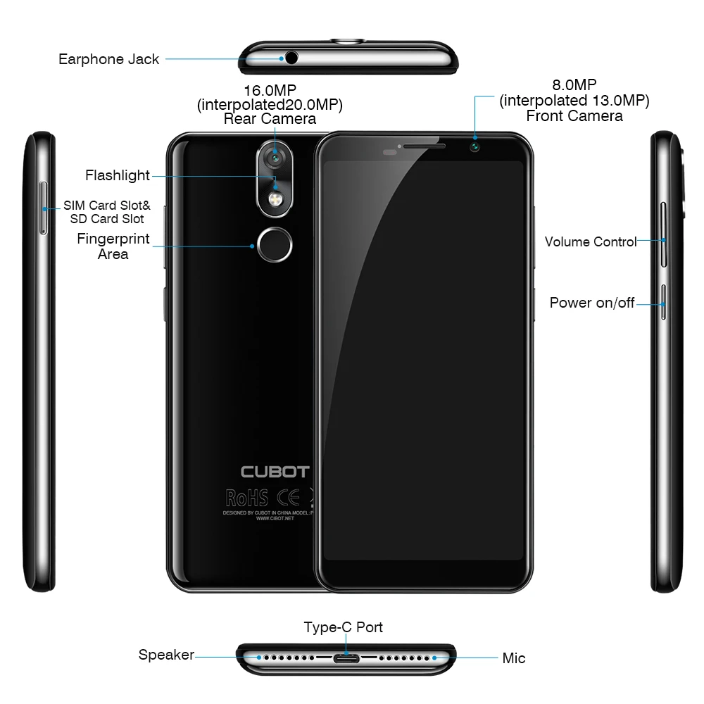 Cubot мощный аккумулятор 6000 мАч, Восьмиядерный процессор Helio P23, 6 ГБ ОЗУ, 128 Гб ПЗУ, Android 8,1, 18:9, 5,99 'FHD+ экран, телефон, двойной, 4G, мобильный телефон