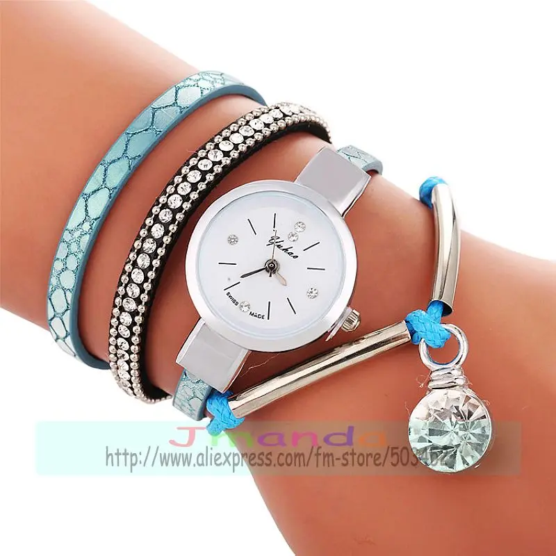 100 шт./лот большие Кристальные наручные часы с кожаным ремешком лидер продаж yuhao