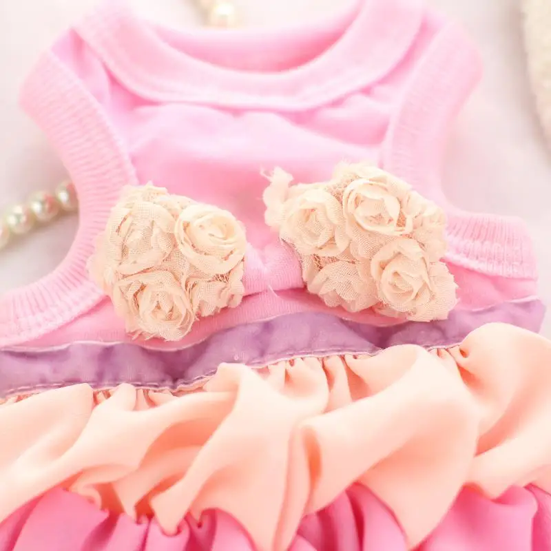 Шифоновое платье принцессы с кружевным бантом и лентой для девочек Одежда собак