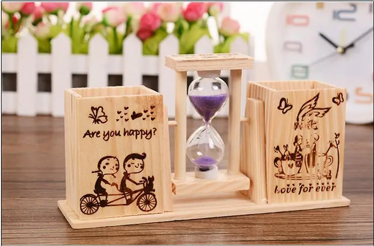 Kawaii 1 шт. Двойные держатели для ручек украшения с песочными часами деревянные настольные канцелярские ручки вставки отправить подарки другу учителям поставка