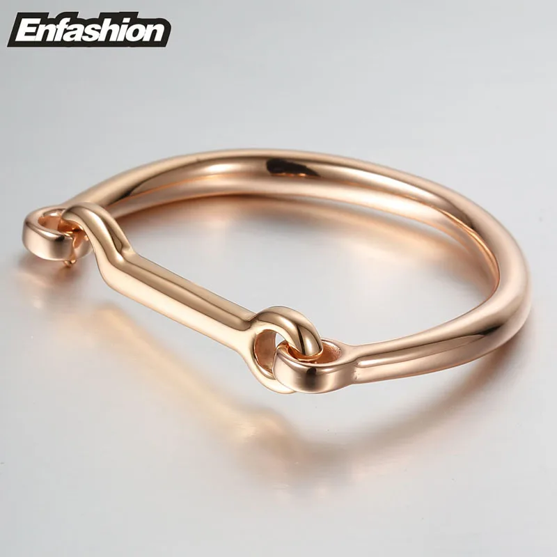 Pink gold color Модный панк зацепленный Браслет-манжета цвета розового золота из нержавеющей стали браслеты для женщин браслетов и украшений - Окраска металла: Pink gold color