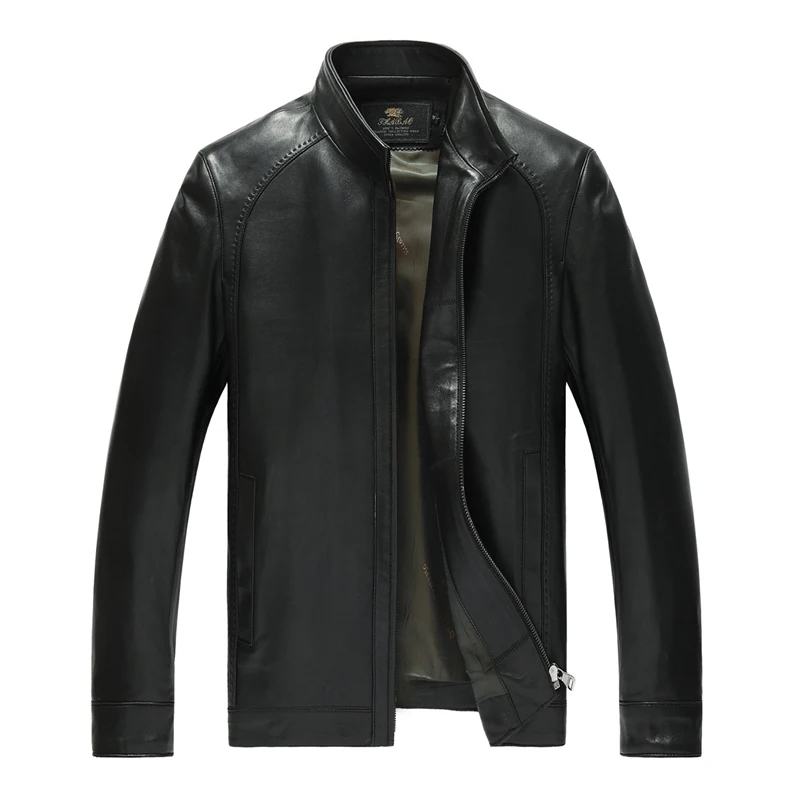 Фабричная мужская куртка из натуральной кожи модная черная матовой овчины