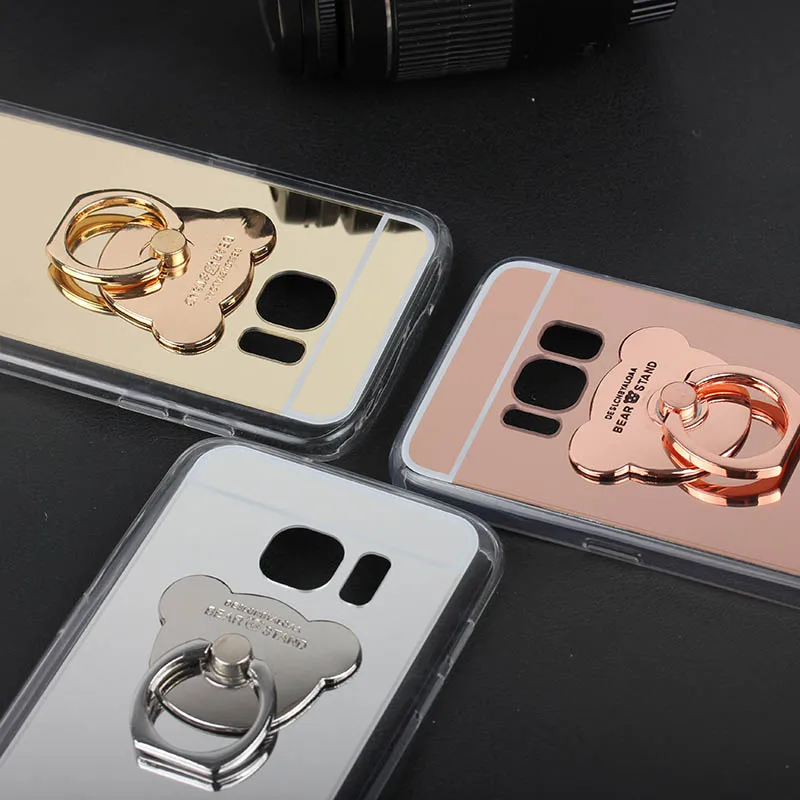 hazy beauty bear ring holder Soft Tpu + pc mirror phone case cover for samsung galaxy s8 women 181301 |