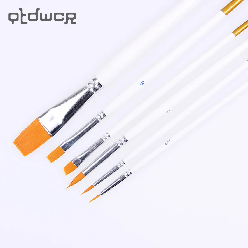 

6 Pcs/Set New Arrival Pointed Tip Different Shaped Nylon Brush Hair White Handle Gouache Watercolor Art Supplies
