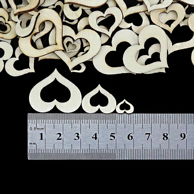 100 шт натуральные деревянные сердца DIY деревянное ремесло украшения 10 мм/20 мм/30 мм для домашнего декора свадебные/День рождения украшения