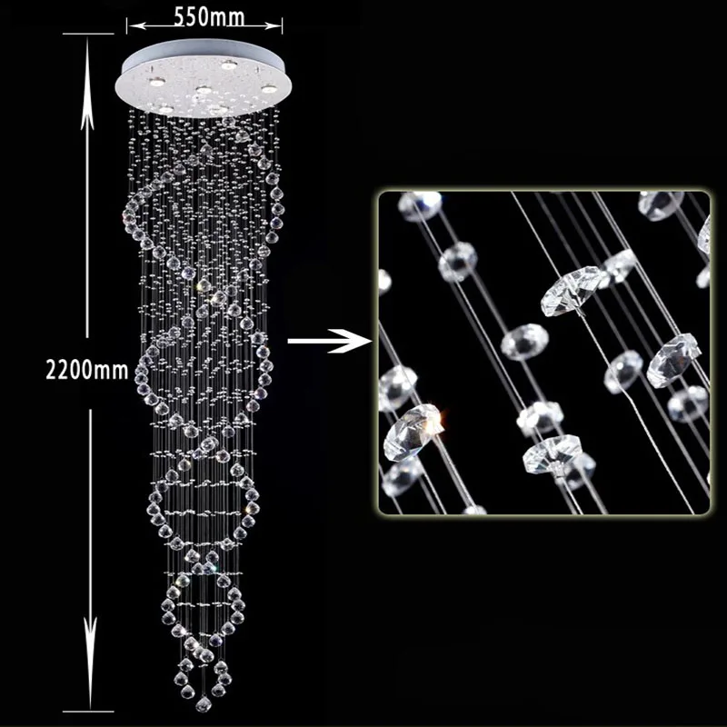 Modern LED Double Spiral Crystal Chandelier Lighting for Foyer Stair Staircase Bedroom Hotel HallCeiling Hanging Suspension Lamp