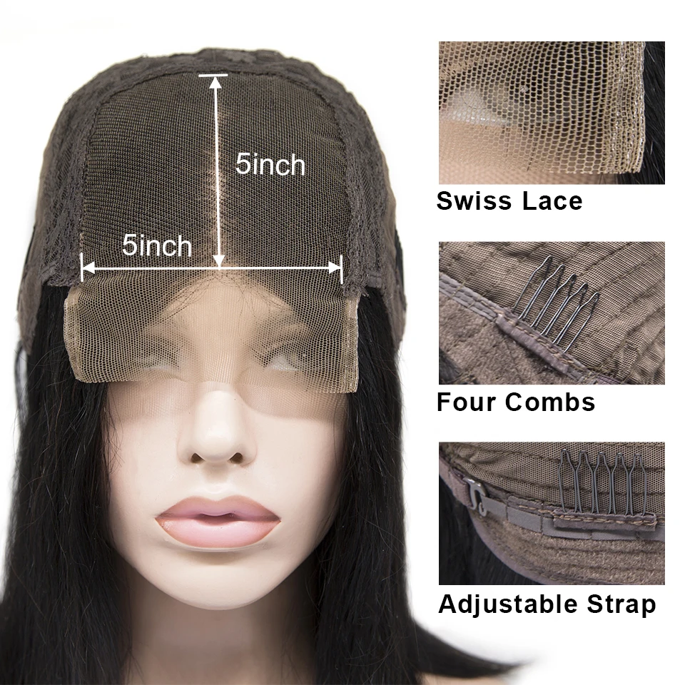 HJ Weave Beauty 300% плотность 5x5 закрытие шнурка парик бразильские прямые натуральные