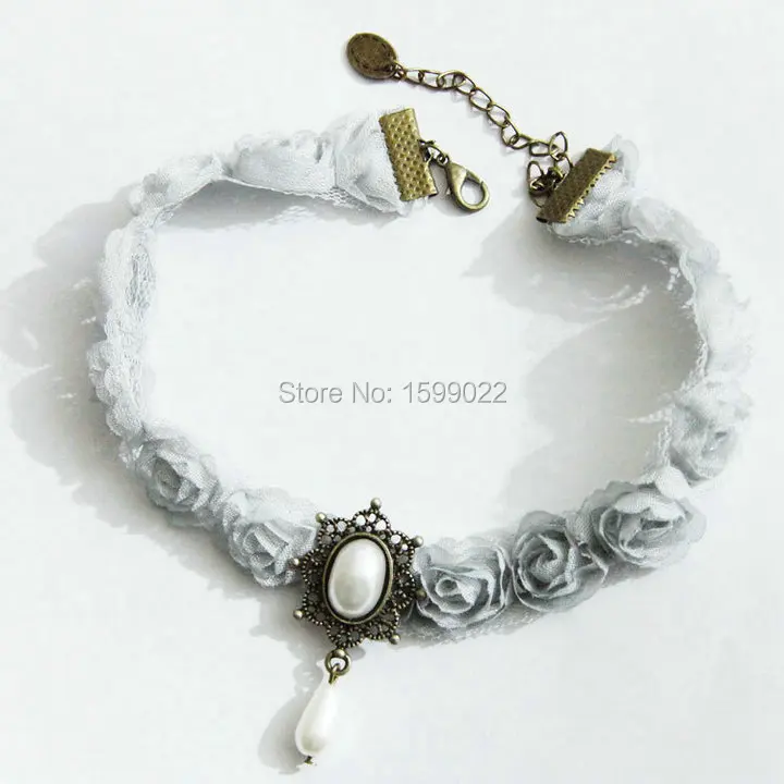 Женское Ожерелье в стиле Лолита кружевной чокер серого цвета с розами для