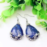 100 unique 1 pair silver plated water drop lapis lazuli dangle earrings elegant women earrings for anniversary gift