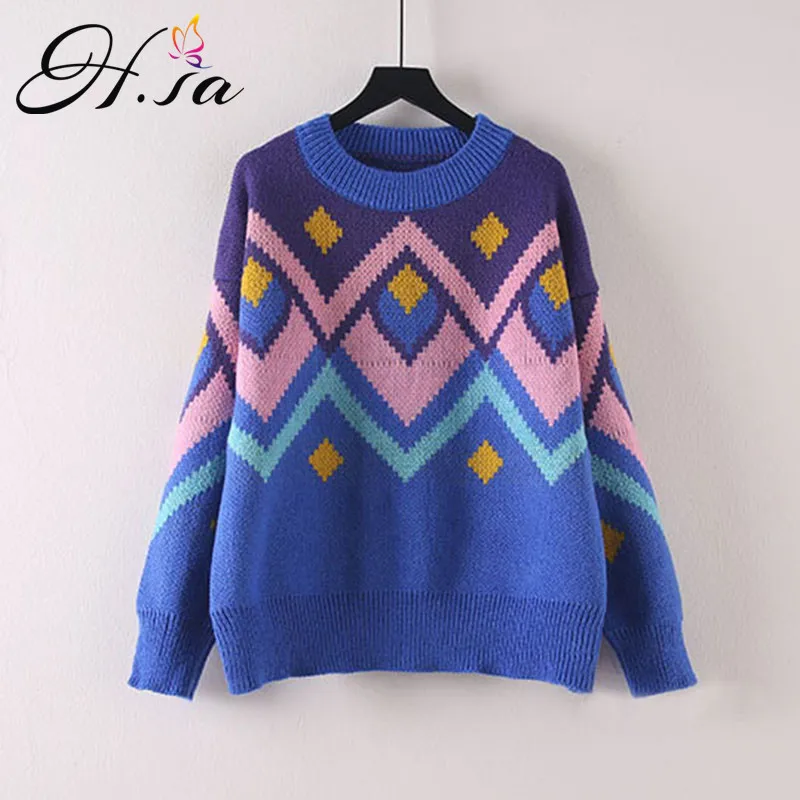 H. SA 2018 женский зимний свитер и пуловеры винтажный Geomertric Pull Jumpers Argyle милый