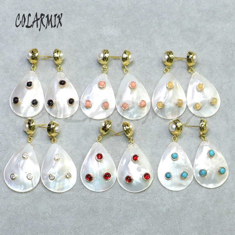 Модные белые серьги в виде ракушек 4 пары форме капли с золотым покрытием и