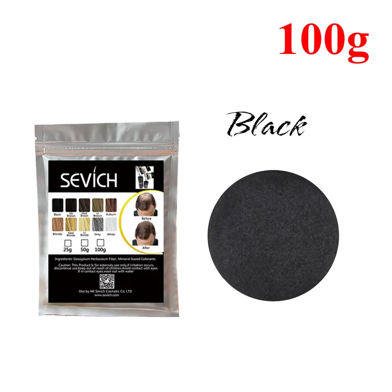 100g Black Sevich 100 г волокна волос 10 цветов кератиновые волосы строительное волокно порошок мгновенный рост волос волокна пополнение 50 г Уход за волосами продукт - Цвет: 100g Black