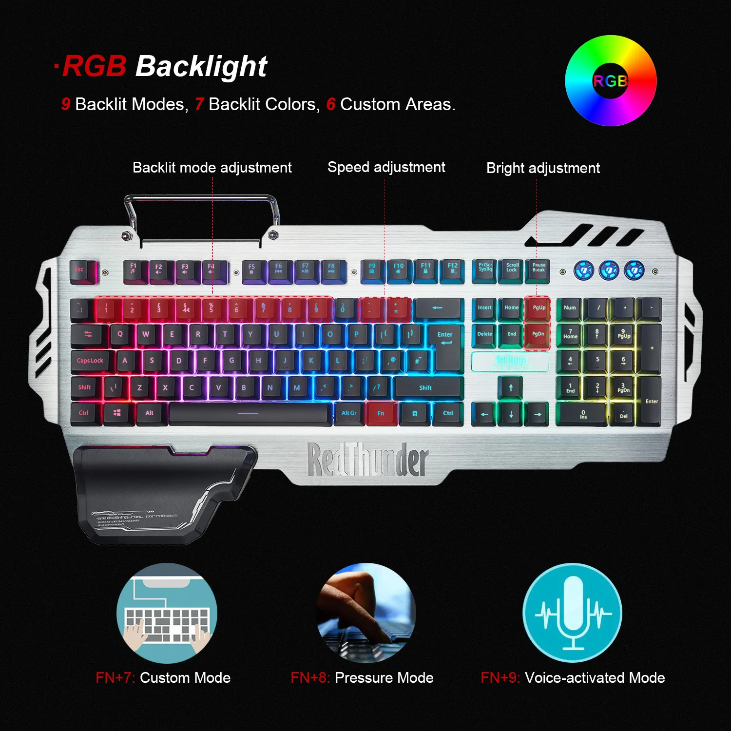Проводная игровая клавиатура RedThunder K900 RGB с подсветкой 25 клавиш, эргономичная клавиатура с защитой от привидения для настольных игр и набора текста
