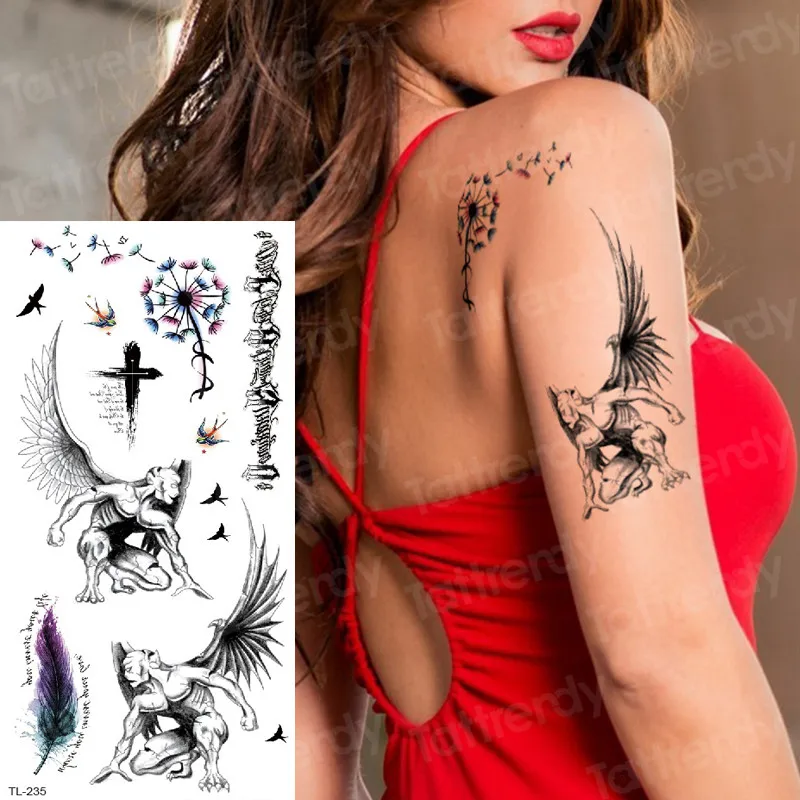 Временные татуировки для женщин тату ангела Одуванчик эскиз татуировка наклейка