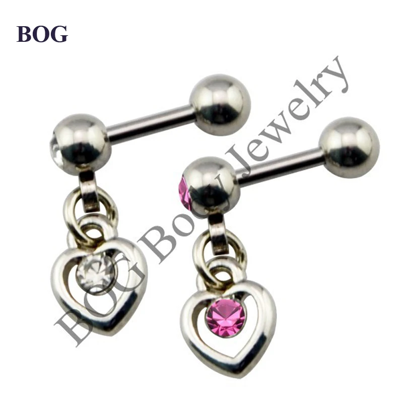 BOG Lot 2Pcs Love Heart висячий хрящ Козелок Уха серьга для пирсинга штанга прозрачный CZ