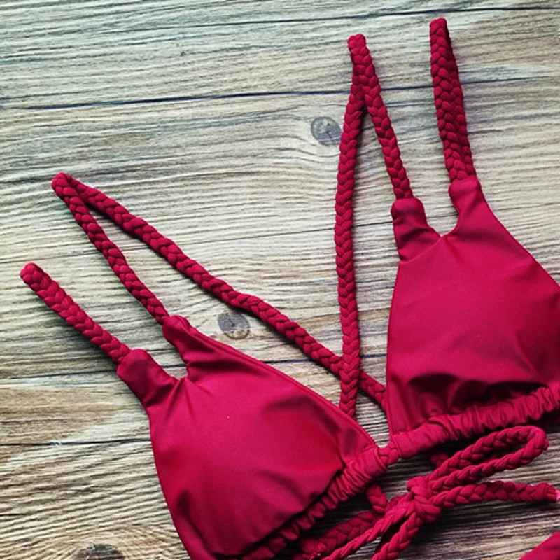 2017 Новый Сексуальный Повязку Чистый Красный Бикини Установить Купальник Пляжная