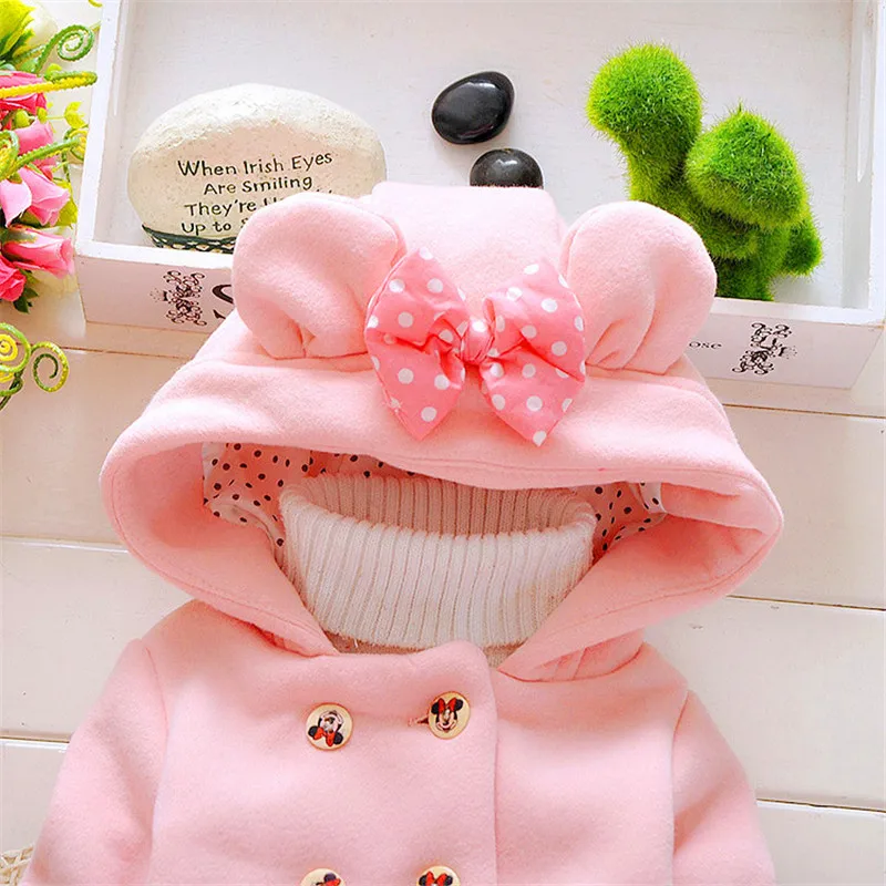 Осенне зимняя детская одежда с Минни Маус Пальто для маленьких девочек Милая