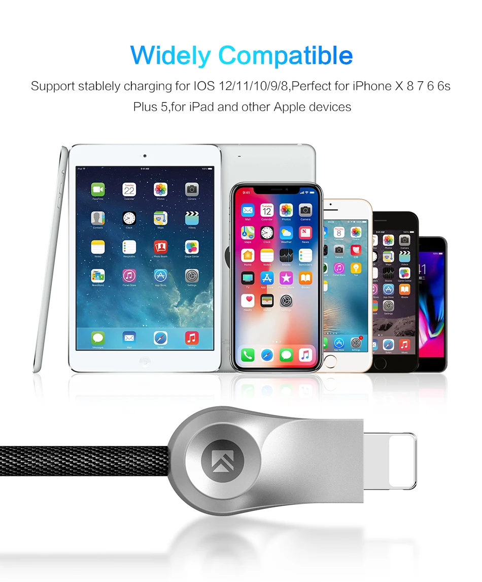 Светодиодный usb-кабель FLOVEME для iPhone XS MAX, XR, X, 8, 7 Plus, 6, 6 S, кабель 2.1A, 1 м, кабель с нейлоновой оплеткой для iPhone X, 10, 5S, SE, 5, быстрое зарядное устройство