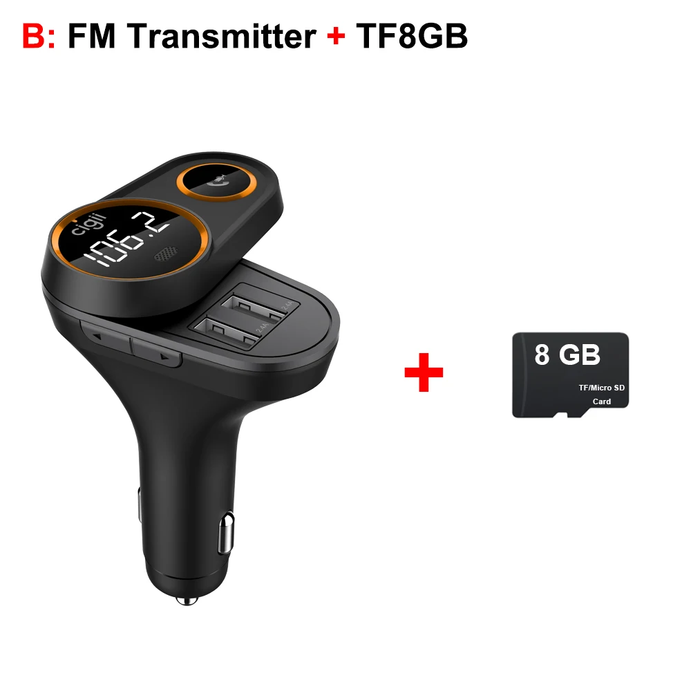 B-FM Transmitter 8G Fm-передатчик, Bluetooth, автомобильный вращающийся скрытый двойной USB 2.4A, автомобильное зарядное устройство, TF карта, трансмиссор, Hands-Free, модулятор, комплект, радио, MP3, новинка - Название цвета: B-FM Transmitter 8G