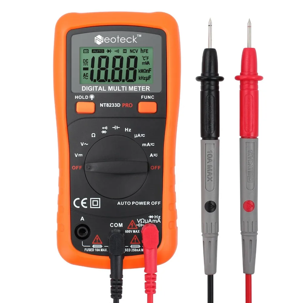 Orange Neoteck Цифровой мультиметр 2000 отсчетов переменного тока постоянного тока Сопротивление напряжения Амперметр Вольтметр портативный измеритель частоты диод проверка - Цвет: Orange