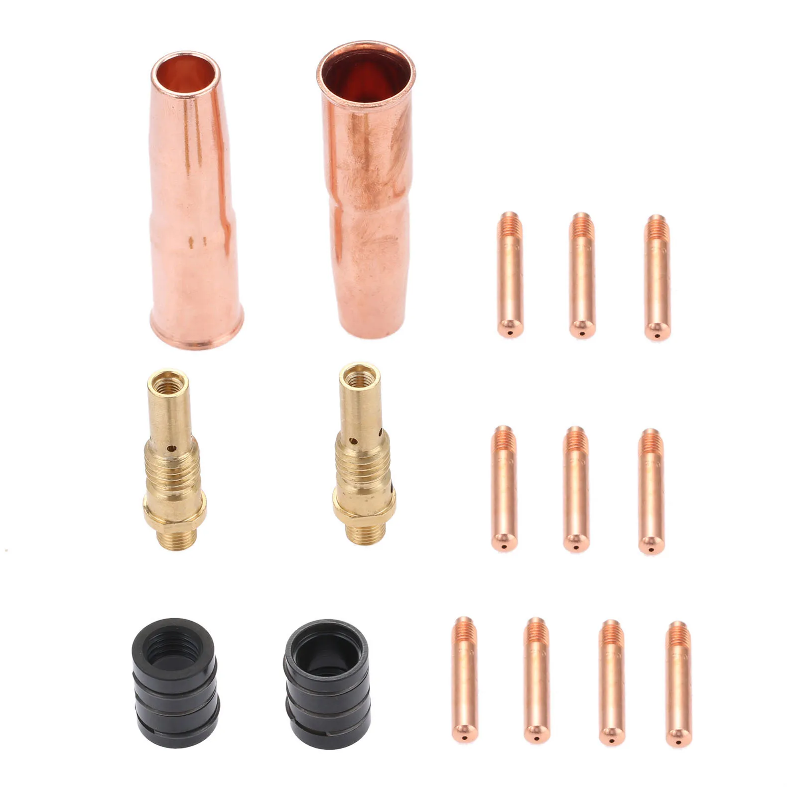

DRELD 16pcs MIG Welding Gun Accessory Kit Contact Tips 14-35 0.035" +Gas Nozzles 22-50 1/2"+Gas Diffusers 52 +Nozzle Adapters 32